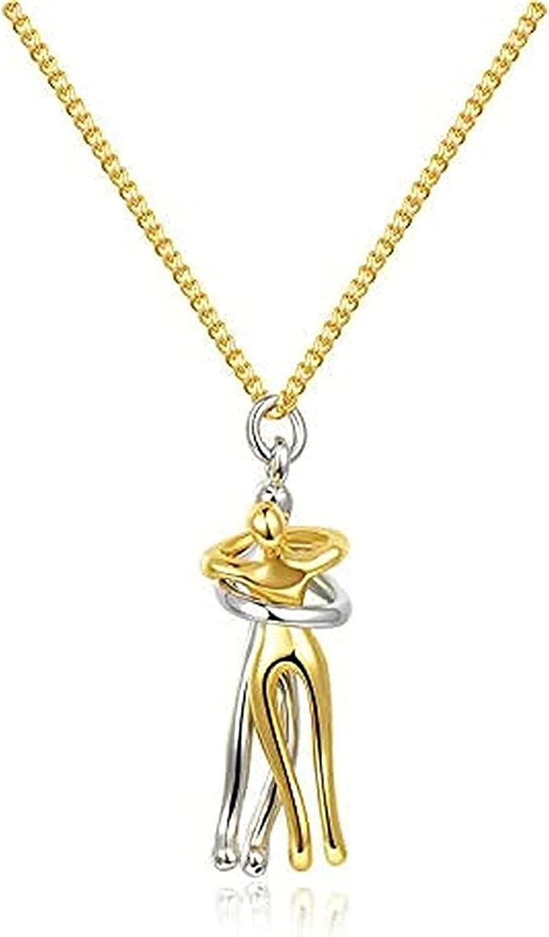 cheekyglo The Tale of Two Lovers Necklace Show Your Love, Couple Hugging Pendant Necklace, Affectionate Hug Necklace, Handmade Creative Couple Two-Color Hug Necklace, Lovers Forever Necklace - Image 1