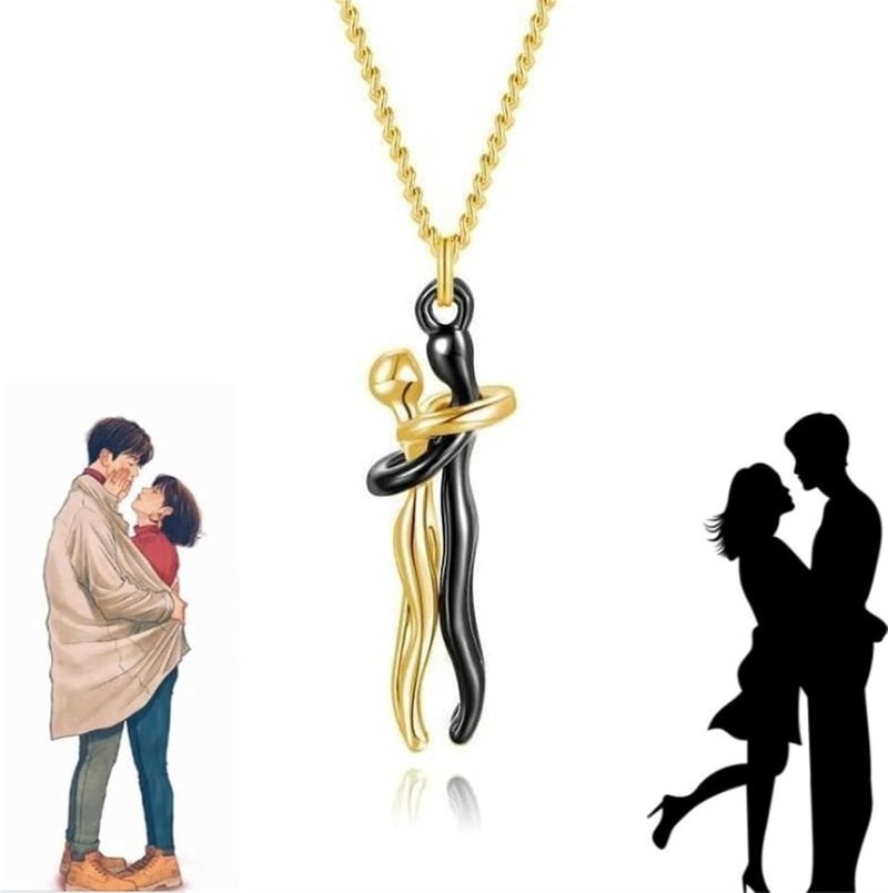cheekyglo The Tale of Two Lovers Necklace Show Your Love, Couple Hugging Pendant Necklace, Affectionate Hug Necklace, Handmade Creative Couple Two-Color Hug Necklace, Lovers Forever Necklace - Image 3