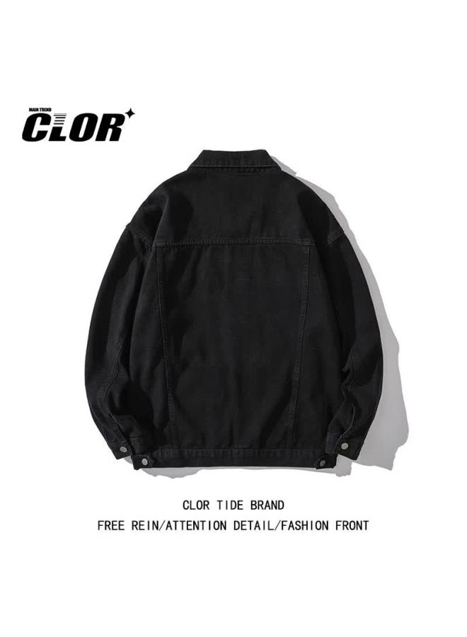 Clor Vintage Washed Denim Jacket Men Street Loose Fit Versatile Coat Jk18 Yellow Mud Color 2XL - Image 5