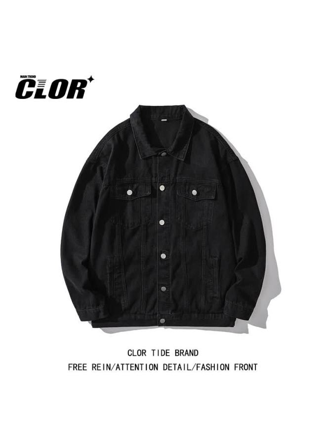 Clor Vintage Washed Denim Jacket Men Street Loose Fit Versatile Coat Jk18 Yellow Mud Color 2XL - Image 4