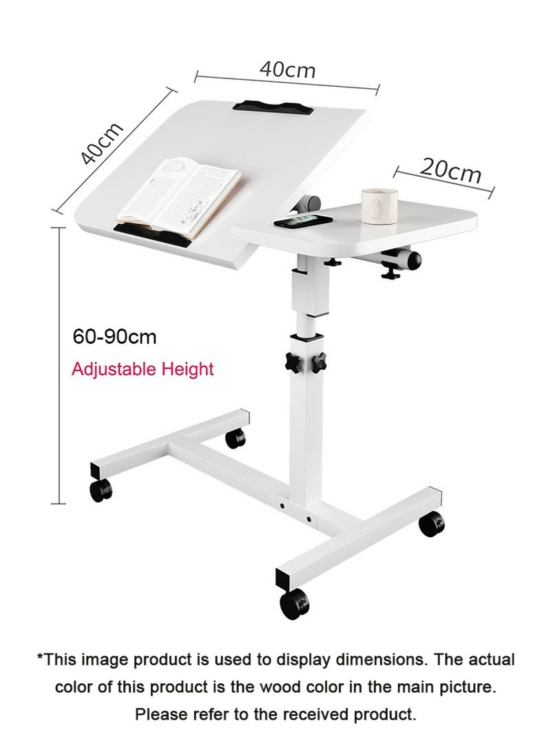 TAPIT Movable Side Table, Lifting and Rotating Laptop Desk, Mobile Bedside Table with Roller, Adjustable Computer Stand, Sofa Side Table for Home and Office (Wood Color) - Image 2