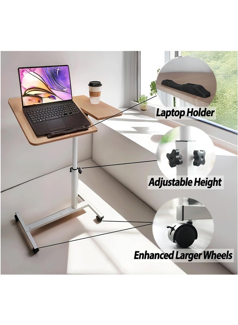 TAPIT Movable Side Table, Lifting and Rotating Laptop Desk, Mobile Bedside Table with Roller, Adjustable Computer Stand, Sofa Side Table for Home and Office (Wood Color) - Image 5