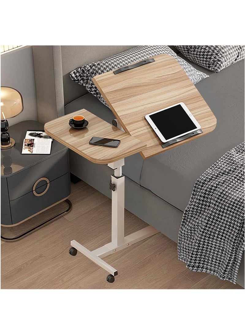 TAPIT Movable Side Table, Lifting and Rotating Laptop Desk, Mobile Bedside Table with Roller, Adjustable Computer Stand, Sofa Side Table for Home and Office (Wood Color) - Image 1