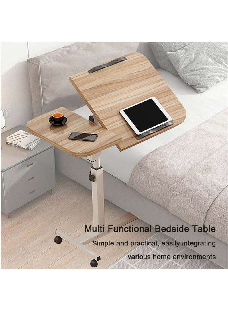 TAPIT Movable Side Table, Lifting and Rotating Laptop Desk, Mobile Bedside Table with Roller, Adjustable Computer Stand, Sofa Side Table for Home and Office (Wood Color) - Image 3