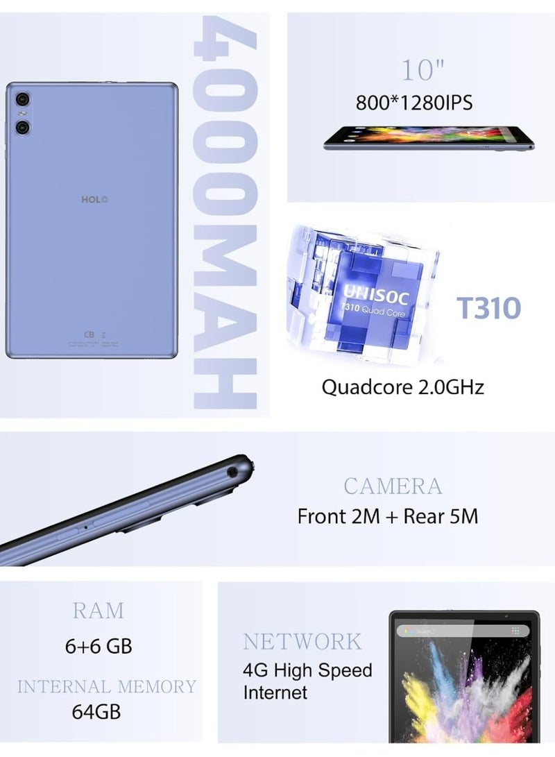 هولو تابلت اكس بلاي 10 H3 بشاشة 10.1 بوصة ثنائي شرائح الاتصال مع ذاكرة روم 64 جيجا وذاكرة RAM 12 جيجا وبطارية 4000MaH ونظام تشغيل اندرويد 12 وشبكة الجيل الخامس ال تي اي 5G، لون أزرق - Image 4