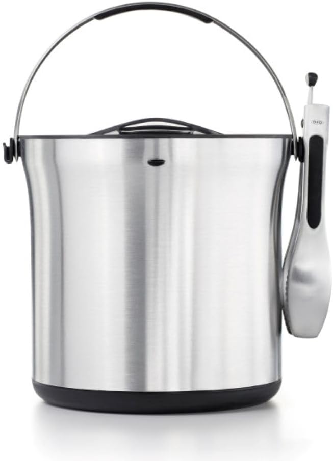 OXO SteeL Ice Bucket and Tongs Set - Brushed Stainless Steel with Clear Lid - Image 1