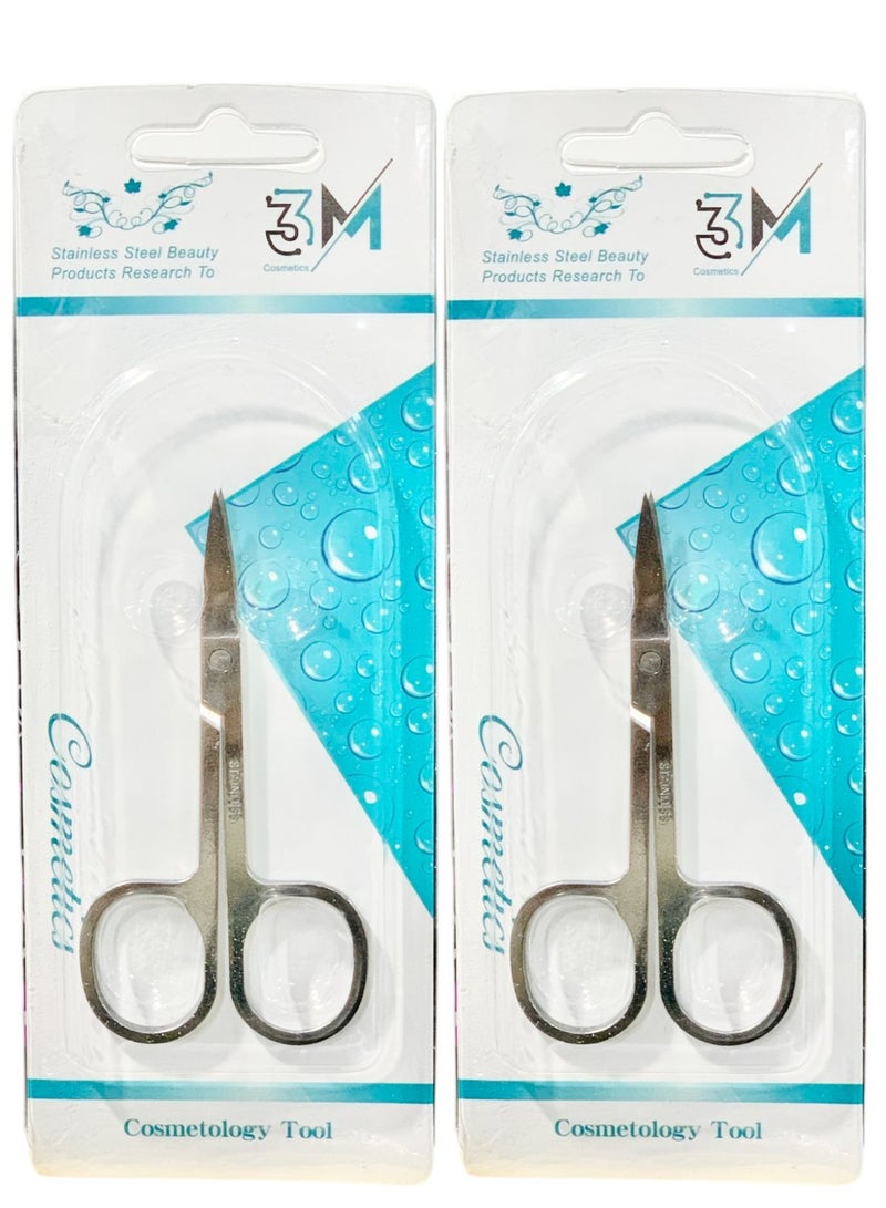 3M Stainless Steel Scissors With Sharp Curved Blades For Eyebrows, Facial Hair and False Eyelashes.