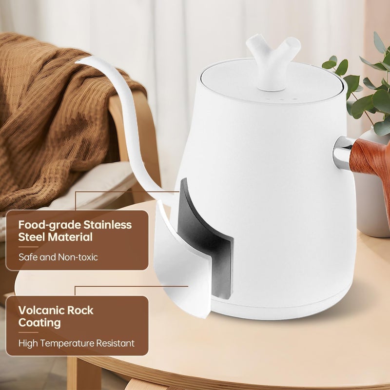 Perfin Electric Gooseneck Kettle 1L 1000W Water Kettle for Pour-over Coffee & Tea, 304 Stainless Steel Coffee and Tea Pot, Constant Temperature Coffee Kettle(White) (White) - Image 4