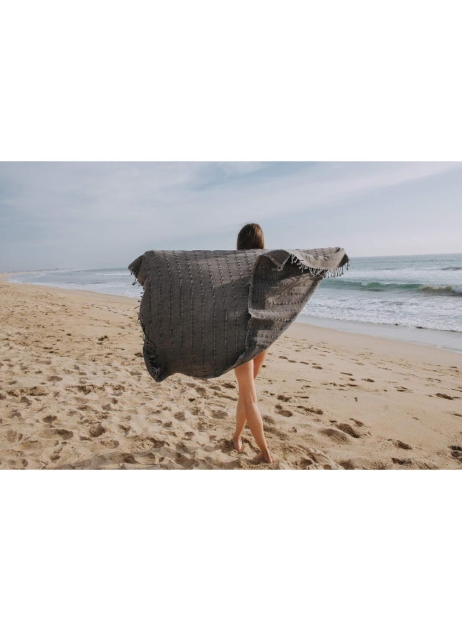 InfuseZen Stonewashed Turkish Bath & Beach Towel â€“100% Organic Turkish Cotton - Soft, Lightweight, Absorbent - Quick Dry, Sand Free - Swim, Pool, Shower, Travel - Peshtemal, Hammam Spa Towel - Black - Image 4