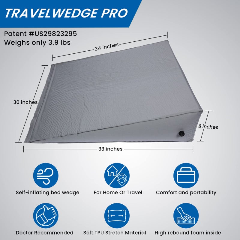 Travelwedge Self-Inflating Bed Wedge Pillow | Lightweight for Travel | Wedge Pillow for Sleeping and Acid Reflux, Heartburn, and GERD Pillow (30 Inch - Checked Bag Version) - Image 4