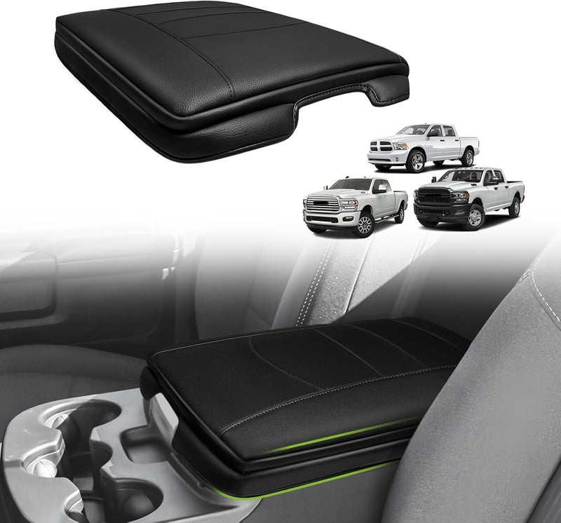 Muslogy Center Console Armrest Cover Fit for Dodge Ram1500 2013-2018 & Ram2500/3500 2013-2026 Accessories, Comfort Armrest Pad Console Lid Cushion Vegan Leather 1-Inch Extra Thick(Jump Seat ONLY) - Image 1