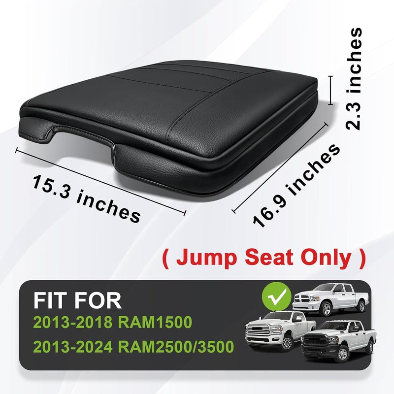 Muslogy Center Console Armrest Cover Fit for Dodge Ram1500 2013-2018 & Ram2500/3500 2013-2026 Accessories, Comfort Armrest Pad Console Lid Cushion Vegan Leather 1-Inch Extra Thick(Jump Seat ONLY) - Image 2