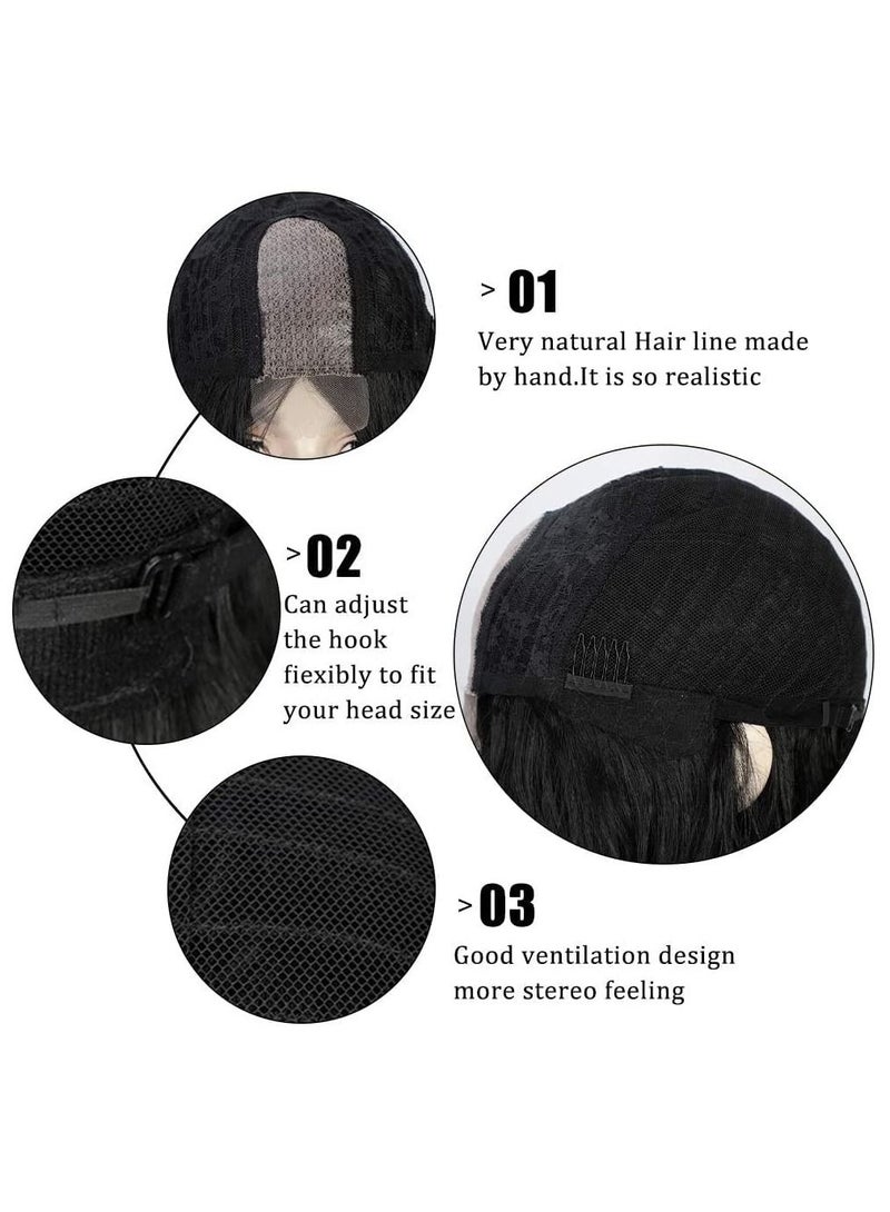 إستيل أزياء باروكة الدانتيل الجبهة الصغيرة للنساء مستقيم طويل أسود الطبيعة - Image 5