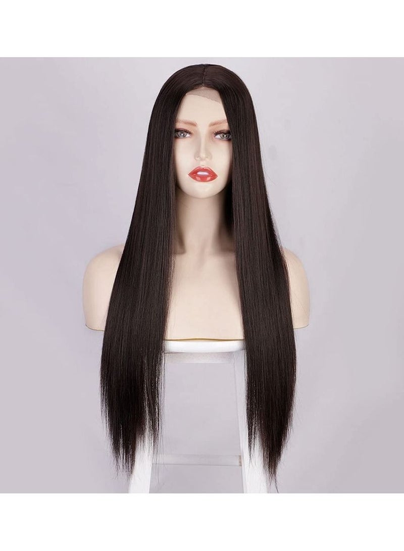 إستيل أزياء باروكة الدانتيل الجبهة الصغيرة للنساء مستقيم طويل أسود الطبيعة - Image 2