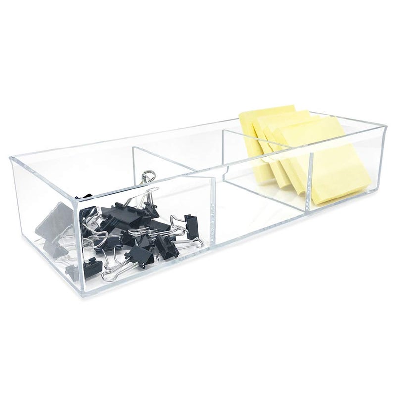 Isaac Jacobs Large 3-Compartment Acrylic Stackable Organizer (12.9" L x 5" W x 2.7" H), Multi-Sectional Tray & Storage Solution for Makeup, Craft Supplies, Bathroom, Kitchen, Office (Clear) - Image 2