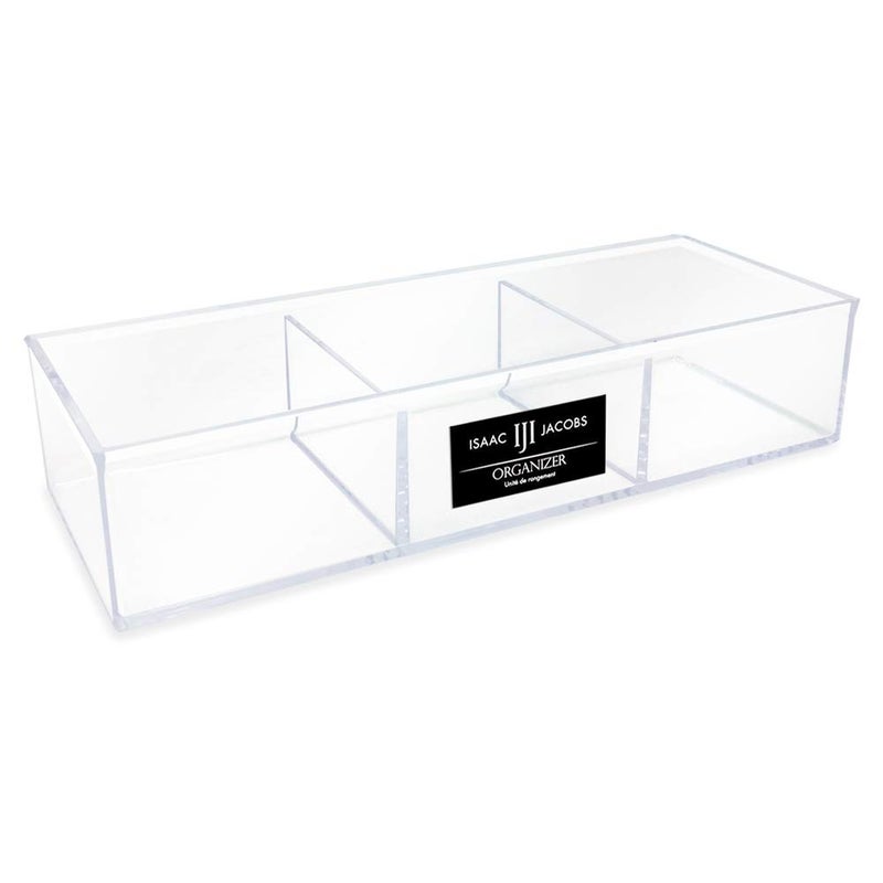 Isaac Jacobs Large 3-Compartment Acrylic Stackable Organizer (12.9" L x 5" W x 2.7" H), Multi-Sectional Tray & Storage Solution for Makeup, Craft Supplies, Bathroom, Kitchen, Office (Clear) - Image 1