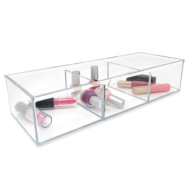 Isaac Jacobs Large 3-Compartment Acrylic Stackable Organizer (12.9" L x 5" W x 2.7" H), Multi-Sectional Tray & Storage Solution for Makeup, Craft Supplies, Bathroom, Kitchen, Office (Clear) - Image 3