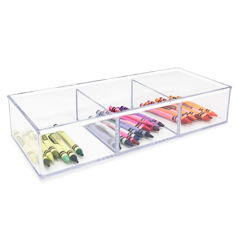Isaac Jacobs Large 3-Compartment Acrylic Stackable Organizer (12.9" L x 5" W x 2.7" H), Multi-Sectional Tray & Storage Solution for Makeup, Craft Supplies, Bathroom, Kitchen, Office (Clear) - Image 4