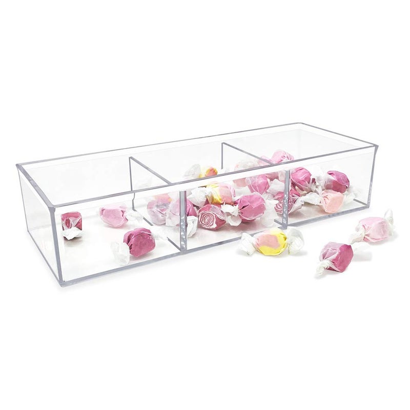 Isaac Jacobs Large 3-Compartment Acrylic Stackable Organizer (12.9" L x 5" W x 2.7" H), Multi-Sectional Tray & Storage Solution for Makeup, Craft Supplies, Bathroom, Kitchen, Office (Clear) - Image 5