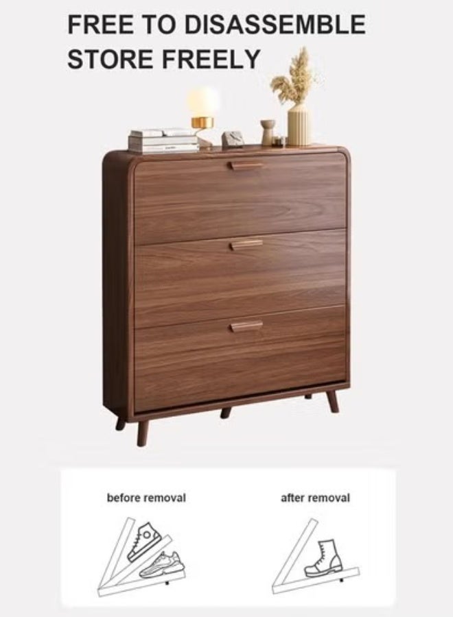 فاشون هوم 3 طبقات الوجه لأسفل جولة الزاوية تصميم الأحذية مجلس الوزراء المدخل الضيق حذاء المنظم دائم الخشب الأحذية الرف مع رف العرض لغرفة المعيشة المدخل 100x24x119 سم - Image 4