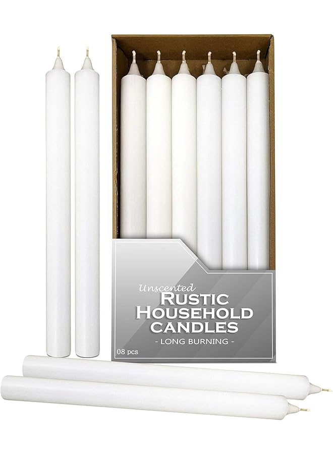 Green Tiger 8 Pieces White Long Thin Candles for Weddings, Parties, Birthdays | Long Lasting, All Season, Dripless Dinner Sticks - Image 1