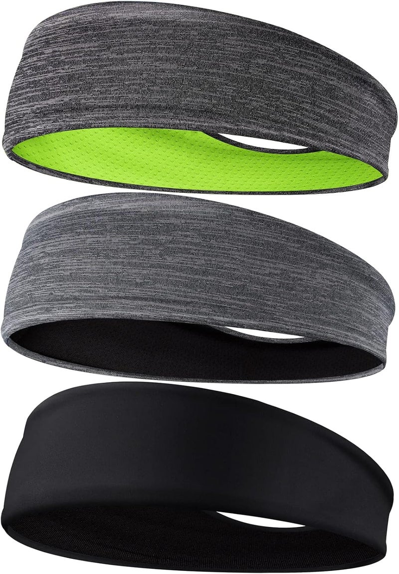 Braylin Men's Headbands, 3-Pack Head Band for Men, Sport Sweatbands for Running Fitness Yoga Cycling, Sweat Wicking Non Slip - Image 1