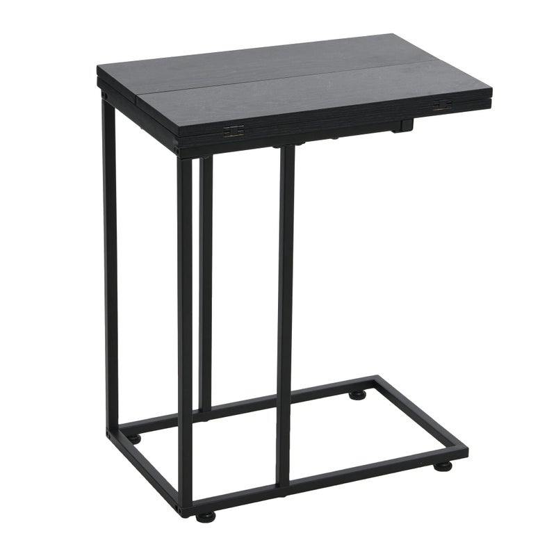 Household Essentials Jamestown Extendable CShaped for Accessiblity Side End Table Black Oak Wood Grain and Black Metal