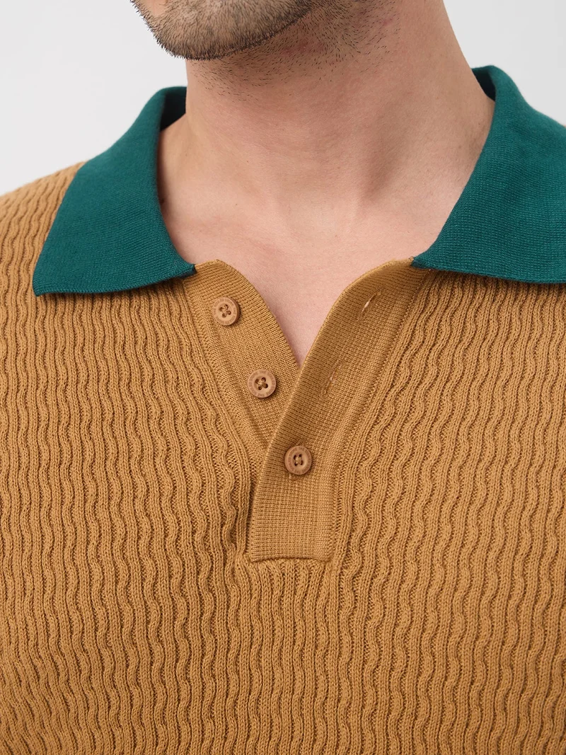 The Souled Store  Jacquard Polo: Mustard  | Best Price UAE