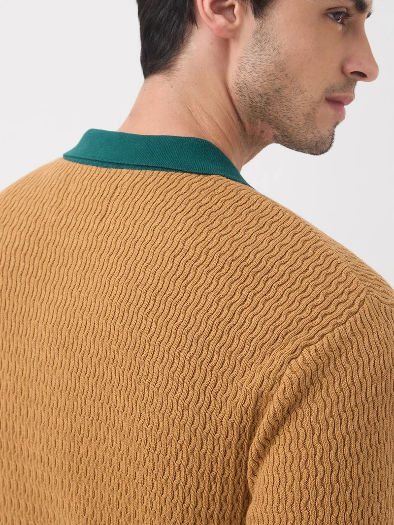 The Souled Store  Jacquard Polo: Mustard  | Best Price UAE
