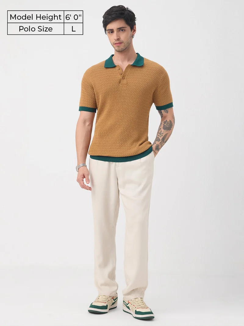 The Souled Store Jacquard Polo: Mustard