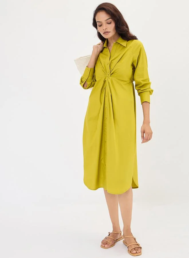 Femmella  Citrine Green Poplin Knot Detail Midi Dress for Women | Best Price UAE