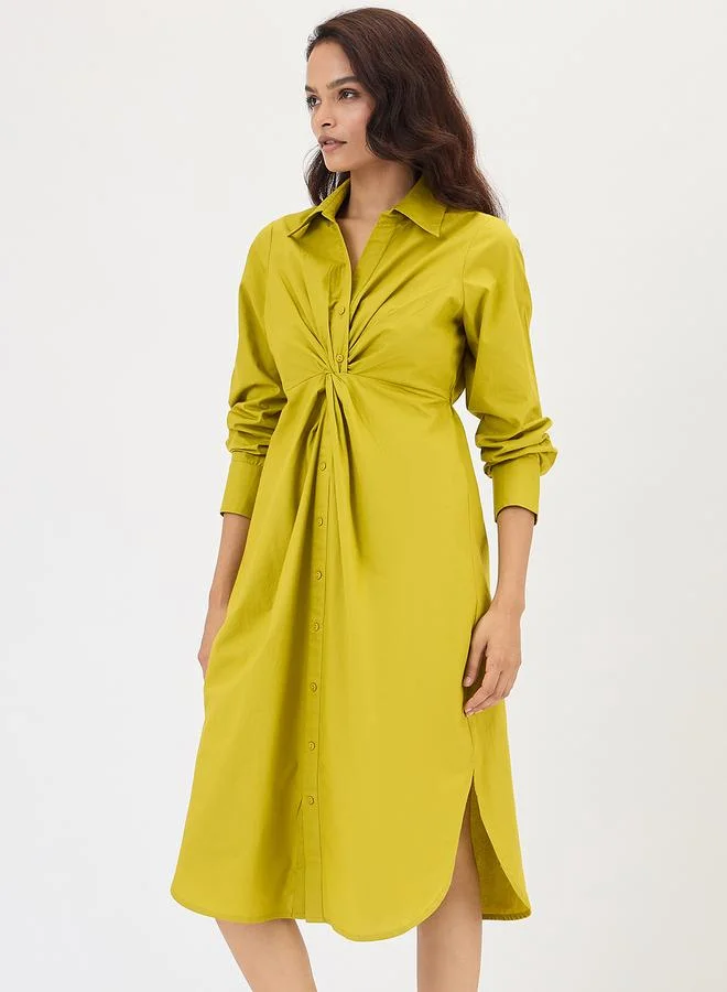 Femmella  Citrine Green Poplin Knot Detail Midi Dress for Women | Best Price UAE
