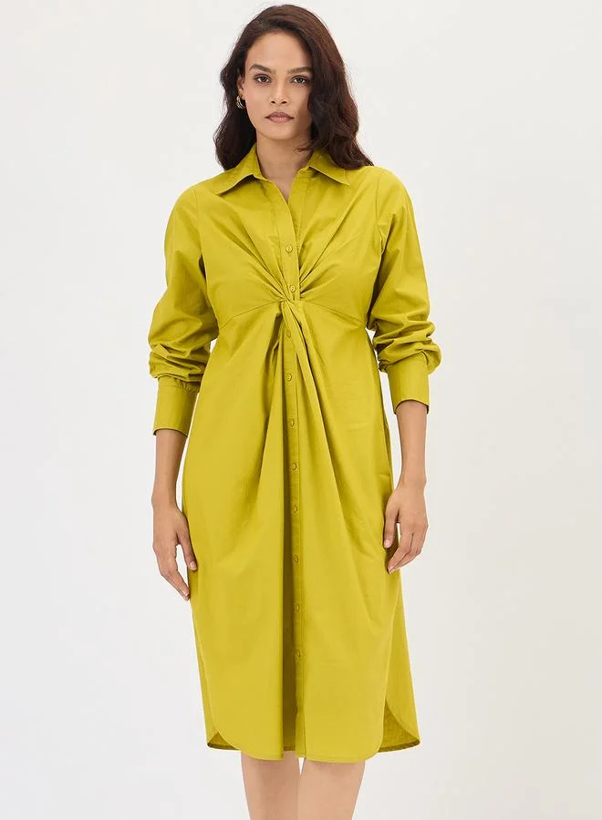 Femmella  Citrine Green Poplin Knot Detail Midi Dress for Women | Best Price UAE