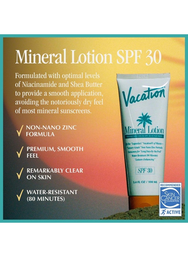 VACATION Mineral Lotion Sunscreen Spf 30 + Air Freshener Bundle Premium Zinc Sunscreen For Sensitive Skin Hydrating + Lightweight Mineral Based Sunscreen Dermatologist Tested 3.4 Fl. Oz. - Image 2