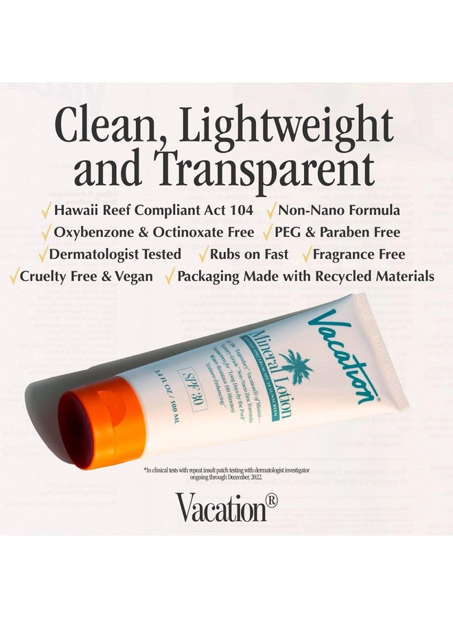 VACATION Mineral Lotion Sunscreen Spf 30 + Air Freshener Bundle Premium Zinc Sunscreen For Sensitive Skin Hydrating + Lightweight Mineral Based Sunscreen Dermatologist Tested 3.4 Fl. Oz. - Image 4
