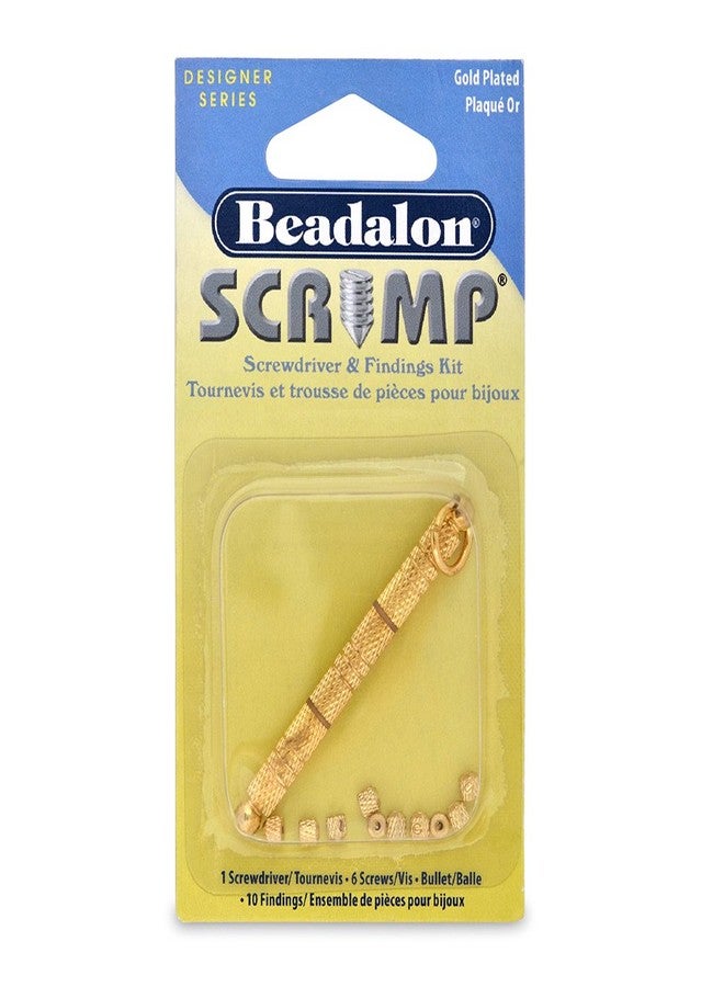 Beadalon Scrimp Finding Kit, Bullet Shape, 1.04 mm / .041 in, Gold Color, 10 Scrimp Findings, 6 Extra Screws, 1 Screwdriver