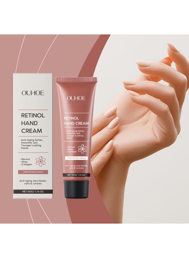 OUHOE Retinol Anti-Aging Hand Cream, Mineral Hand Moisturizer with Retinol, Shea Butter and Collagen, for Younger Looking Hands, Soft Smooth Skin, Nails & Cuticles 50G - Image 2