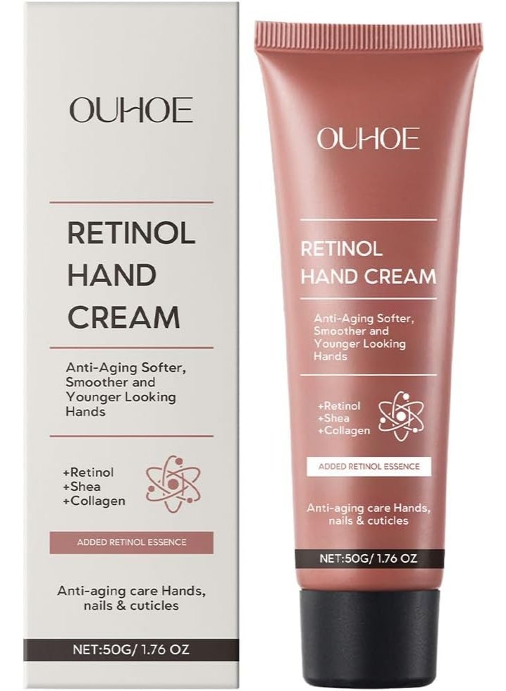 OUHOE Retinol Anti-Aging Hand Cream, Mineral Hand Moisturizer with Retinol, Shea Butter and Collagen, for Younger Looking Hands, Soft Smooth Skin, Nails & Cuticles 50G - Image 1