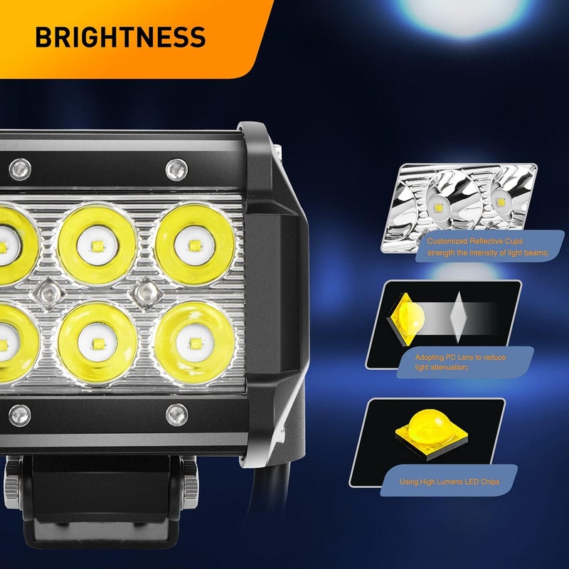 GOOACC 2PCS 18W LED Pods Spot Light Bar with Wiring Harness for Off-Road Vehicles - Image 5