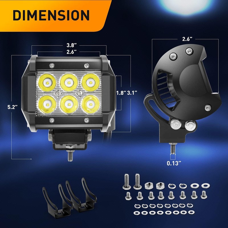 GOOACC 2PCS 18W LED Pods Spot Light Bar with Wiring Harness for Off-Road Vehicles - Image 2