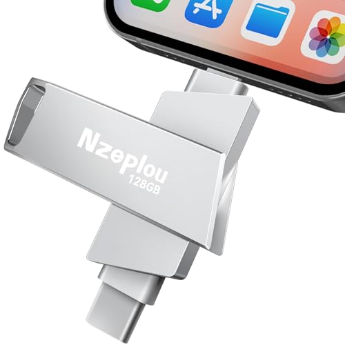 Nzeplou 128GB Flash Drive for iPhone iPad USB30 HighSpeed Memory Stick No App Needed Lightening USBC External Memory Storage for Photos Videos Picture Backup Thumb Drive Plug PlaySilver - Image 1