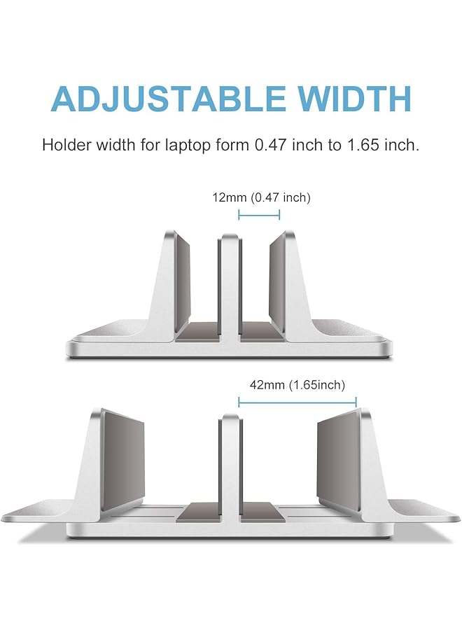 SMILEE Vertical Laptop Stand Adjustable Desktop Stand Laptop Holder Up To 17.3 Inches Compatible With All Macbook Pro Air Microsoft Surface Silver 2 Slots - Image 3