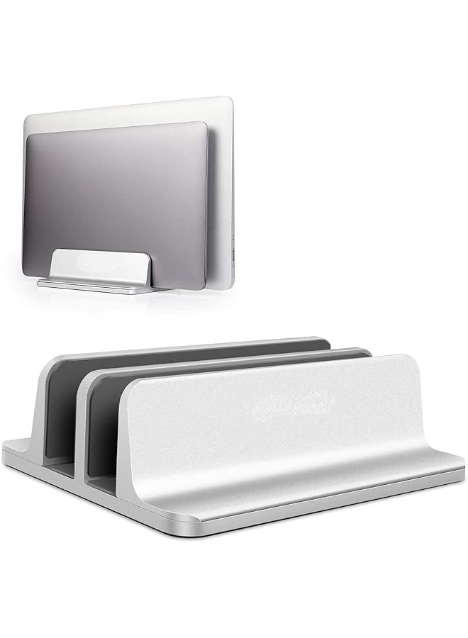 SMILEE Vertical Laptop Stand Adjustable Desktop Stand Laptop Holder Up To 17.3 Inches Compatible With All Macbook Pro Air Microsoft Surface Silver 2 Slots - Image 1