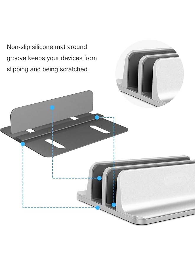 SMILEE Vertical Laptop Stand Adjustable Desktop Stand Laptop Holder Up To 17.3 Inches Compatible With All Macbook Pro Air Microsoft Surface Silver 2 Slots - Image 5