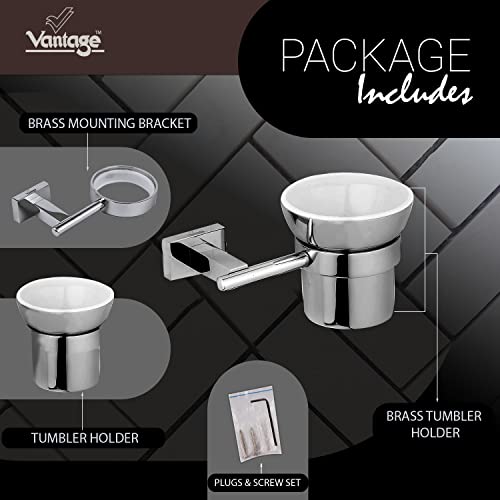 Vantage ‎VQB-20002 100% Brass Tumbler Wall Mount Holder With Corrosion Resistant Design For Bathroom, Kitchen & Other Settings - Image 3