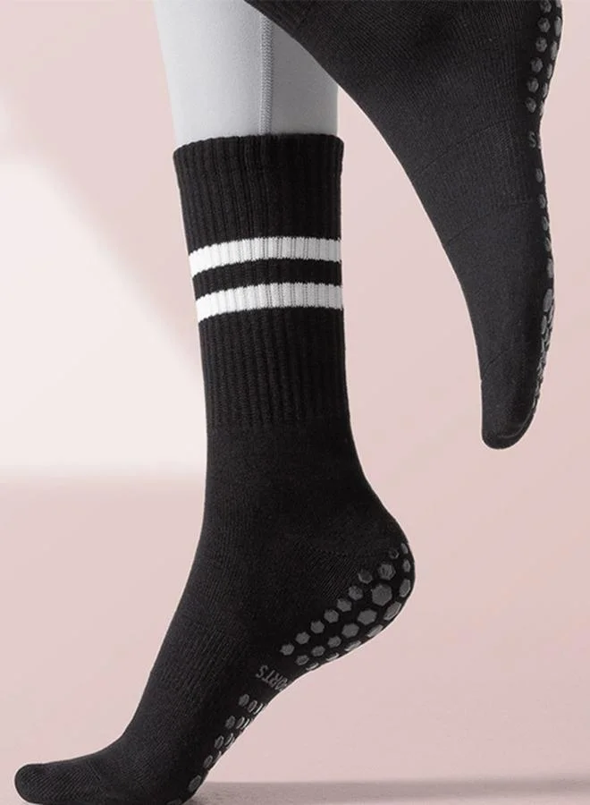 Styli Active Black Double Striped Crew Length Yoga Socks for Women | Best Price UAE