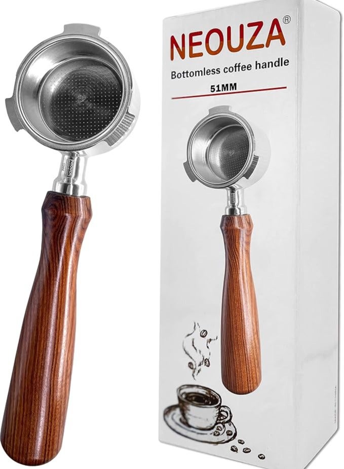 NEOUZA NEOUZA 51mm Espresso Bottomless Portafilter Compatible for Delonghi EC680/EC685 Coffee Machine, Upgraded Rosewood,304 Food Stainless Steel, Filter Basket - Image 1