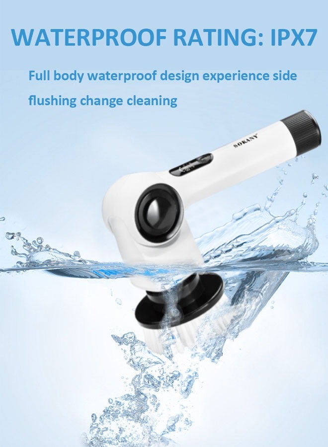 sokany Electric Spin Scrubber, Electric Scrubber with 8 Brush Heads & Extension Handle, Cordless Shower Cleaner IPX7 Bathroom Power Scrubber, Cleaning Brush for Floor Tile, Tub, Kitchen,SK-13058,White - Image 3