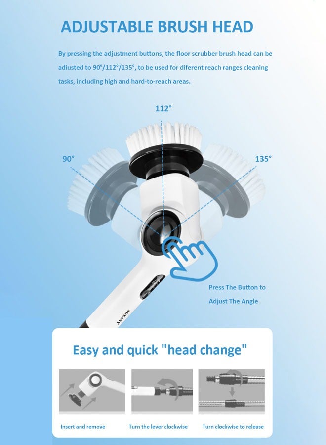 sokany Electric Spin Scrubber, Electric Scrubber with 8 Brush Heads & Extension Handle, Cordless Shower Cleaner IPX7 Bathroom Power Scrubber, Cleaning Brush for Floor Tile, Tub, Kitchen,SK-13058,White - Image 4