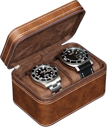 ROTHWELL 2 Watch Travel Case for Men | Compact PU Leather Protective Box with Microsuede Interior | Fits Watches & Smartwatches Up to 55mm (Tan/Brown) - Image 4